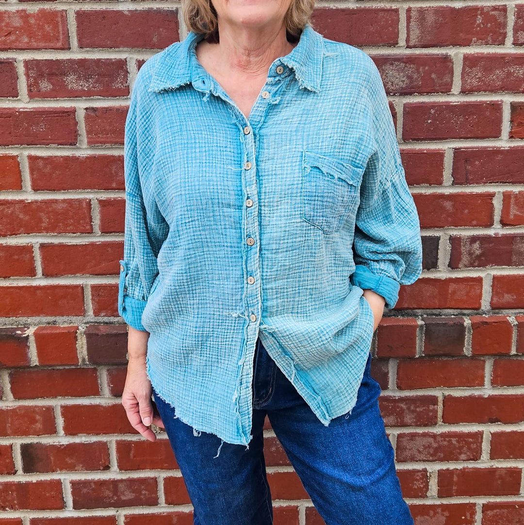 Washed Double Gauze Button Down Shirt