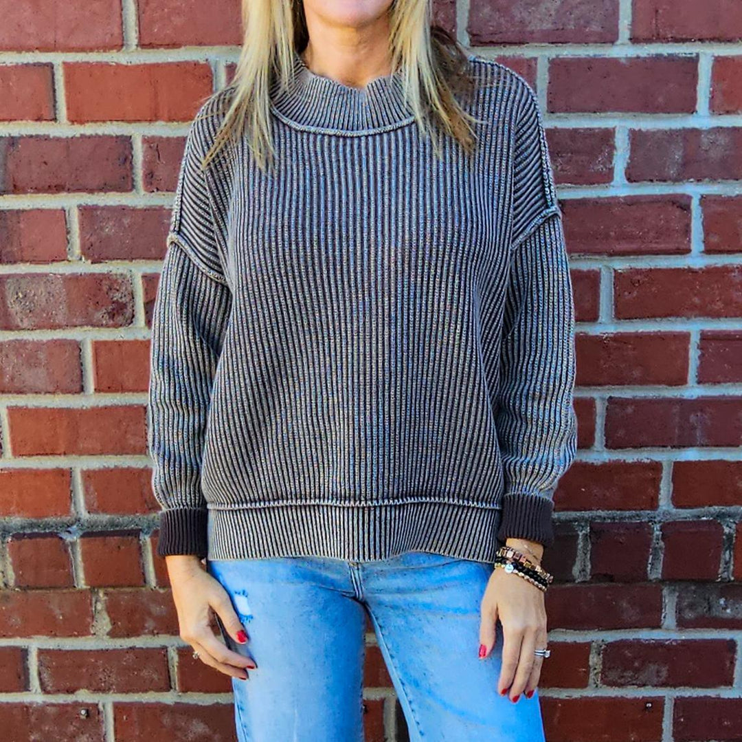 Washed Side Slit Oversized Sweater