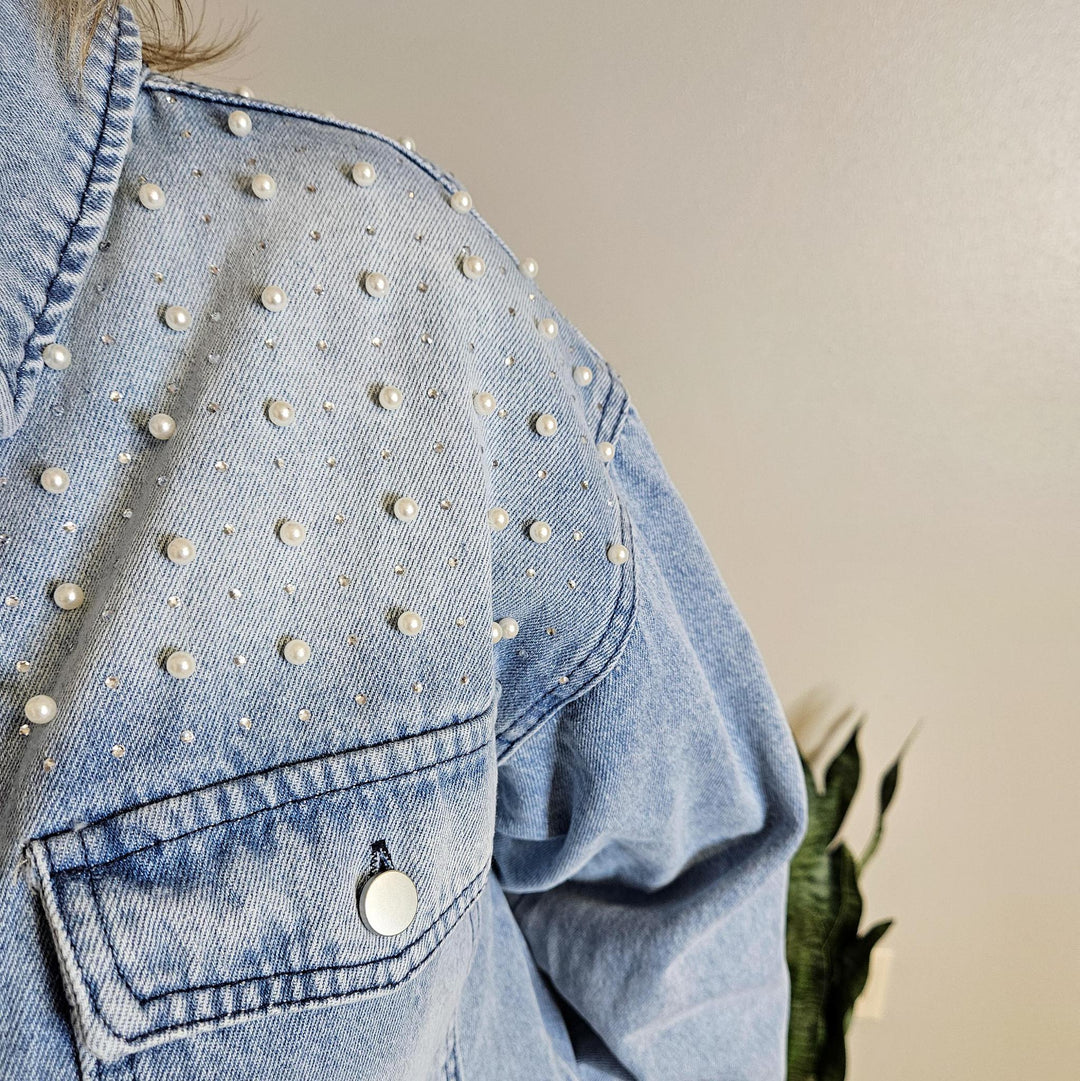 Pearl Bling Denim Button Up