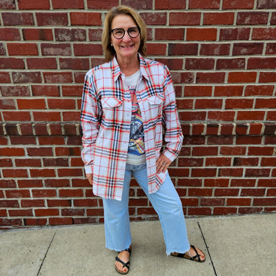 Ivory, Red & Navy Plaid Flannel