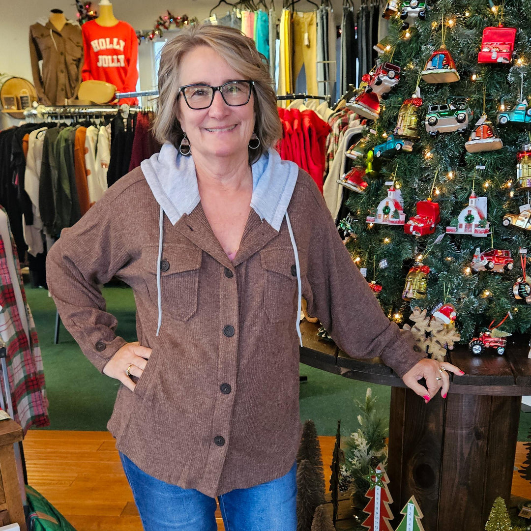 Brushed Rib Hooded Shacket