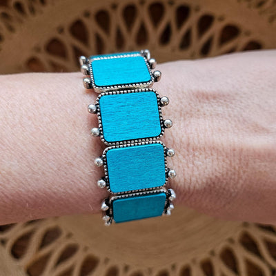 Wood rectangle Bracelet Turquoise