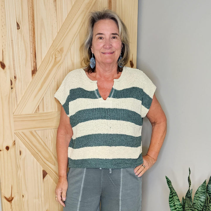Split Neck Stripe Sweater