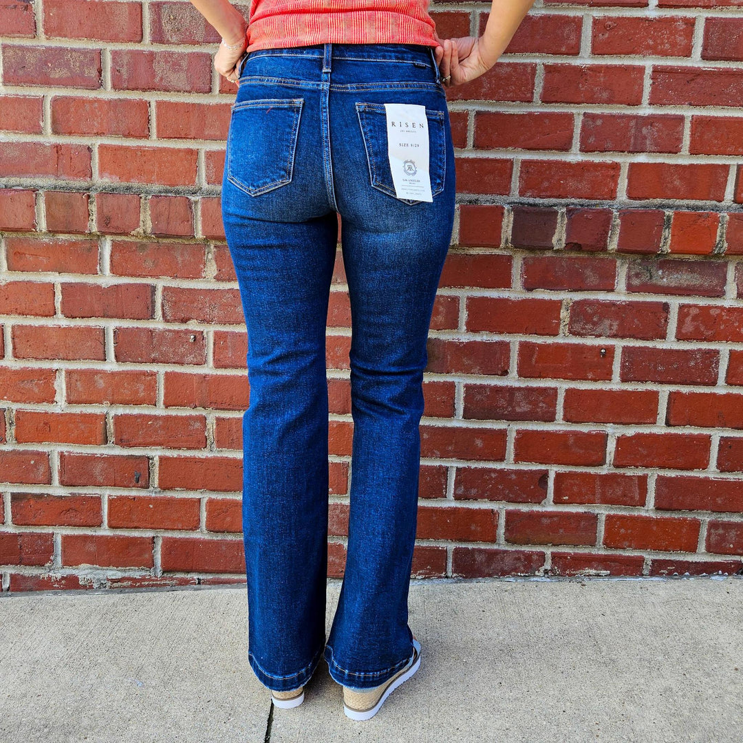 High Rise Button Down Boot Cut Jean