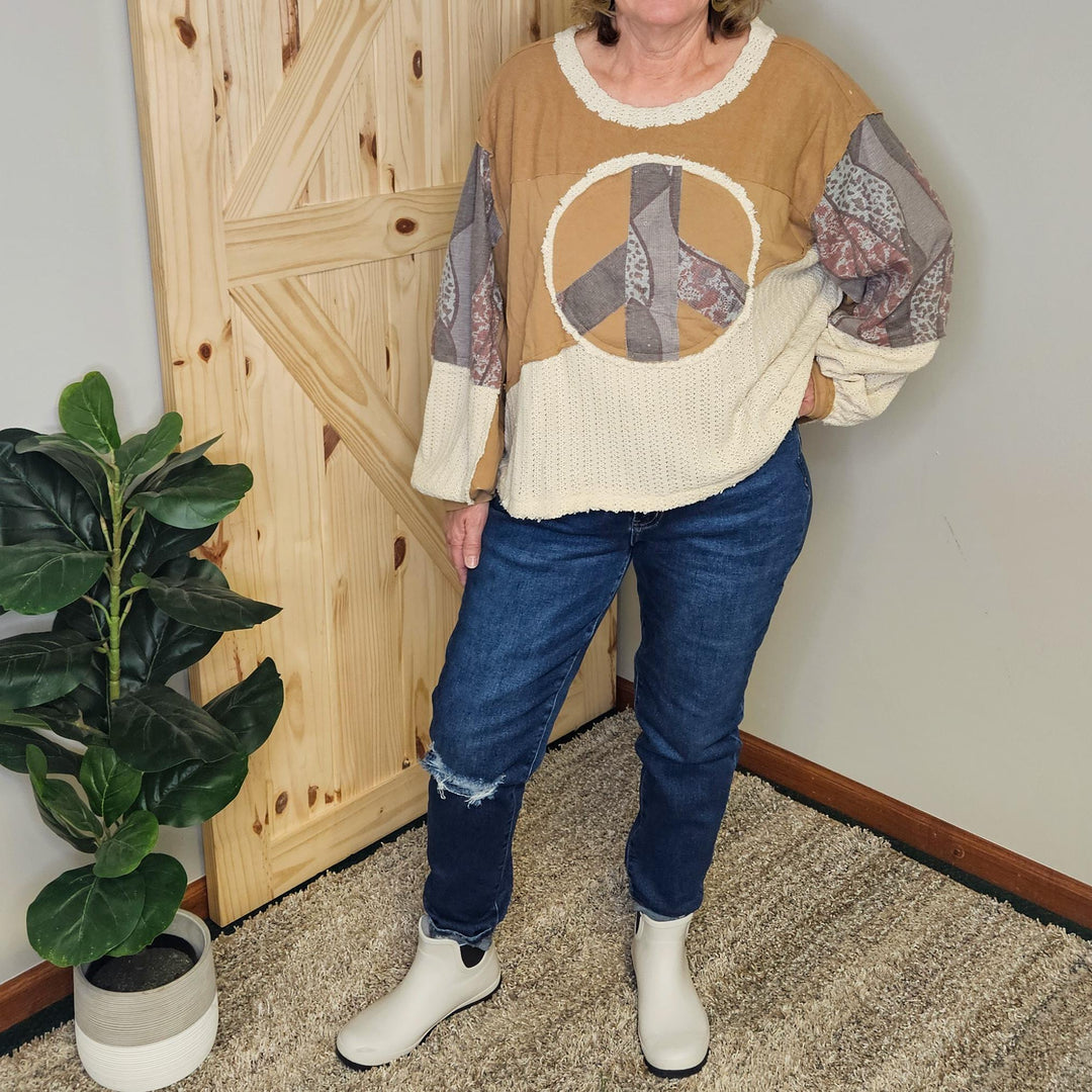 Multi Fab Peace Sign Top