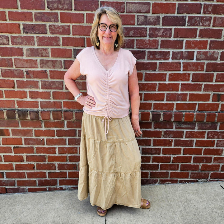 High Rise Tiered Long Tencel Skirt