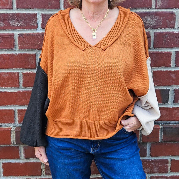 V-Neck Balloon Sleeved Sweater