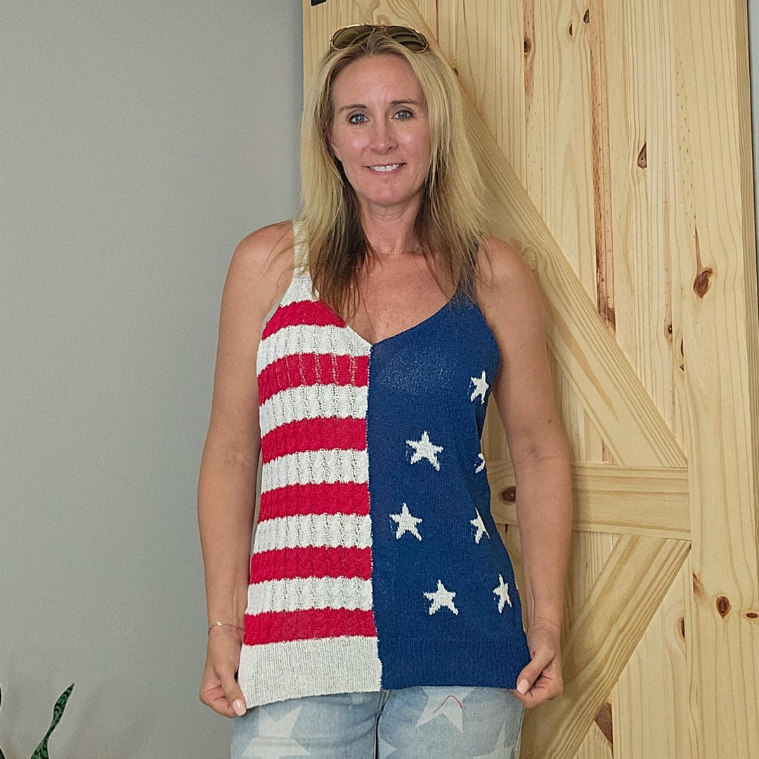American Flag V-Neck Sleeveless Sweater
