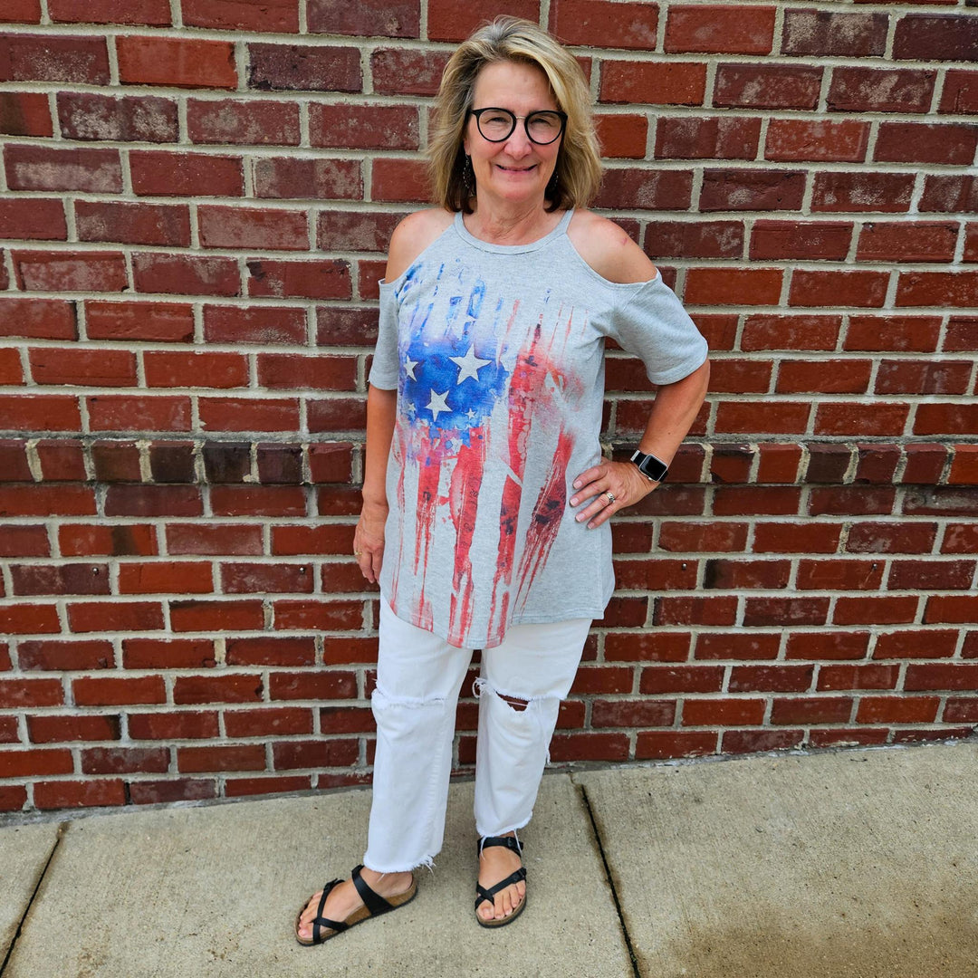 Vintage American Flag Cold Shoulder Top