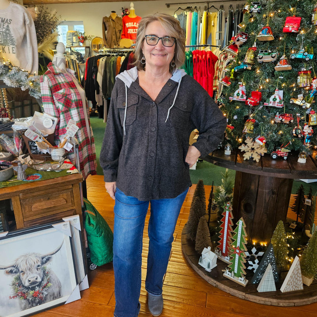 Brushed Rib Hooded Shacket