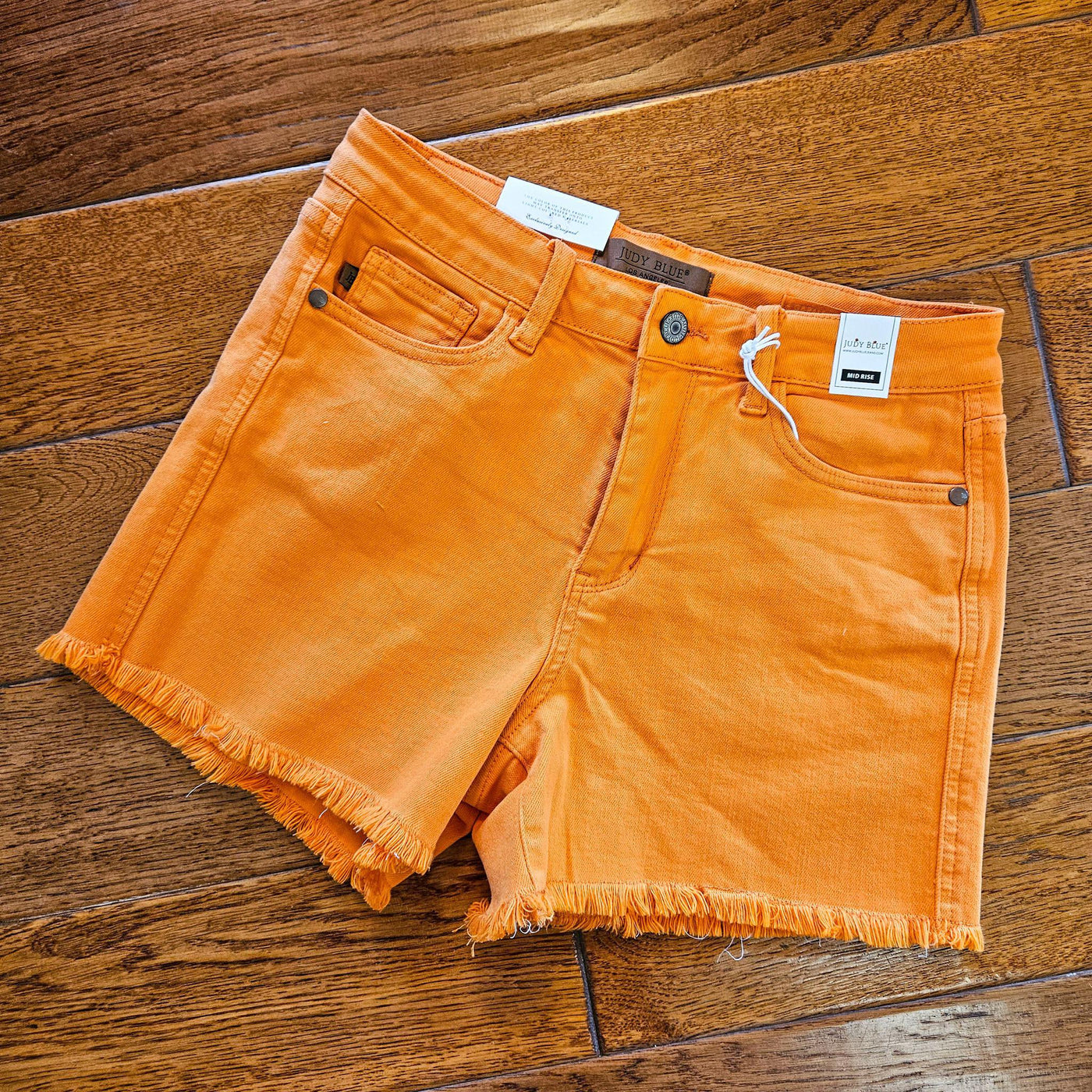 Orange Frayed Hem Shorts