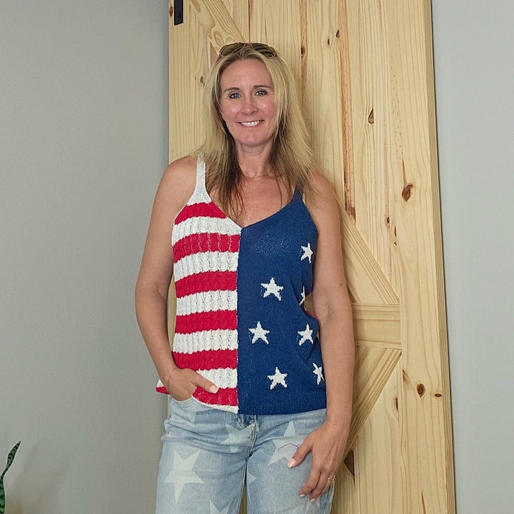 American Flag V-Neck Sleeveless Sweater