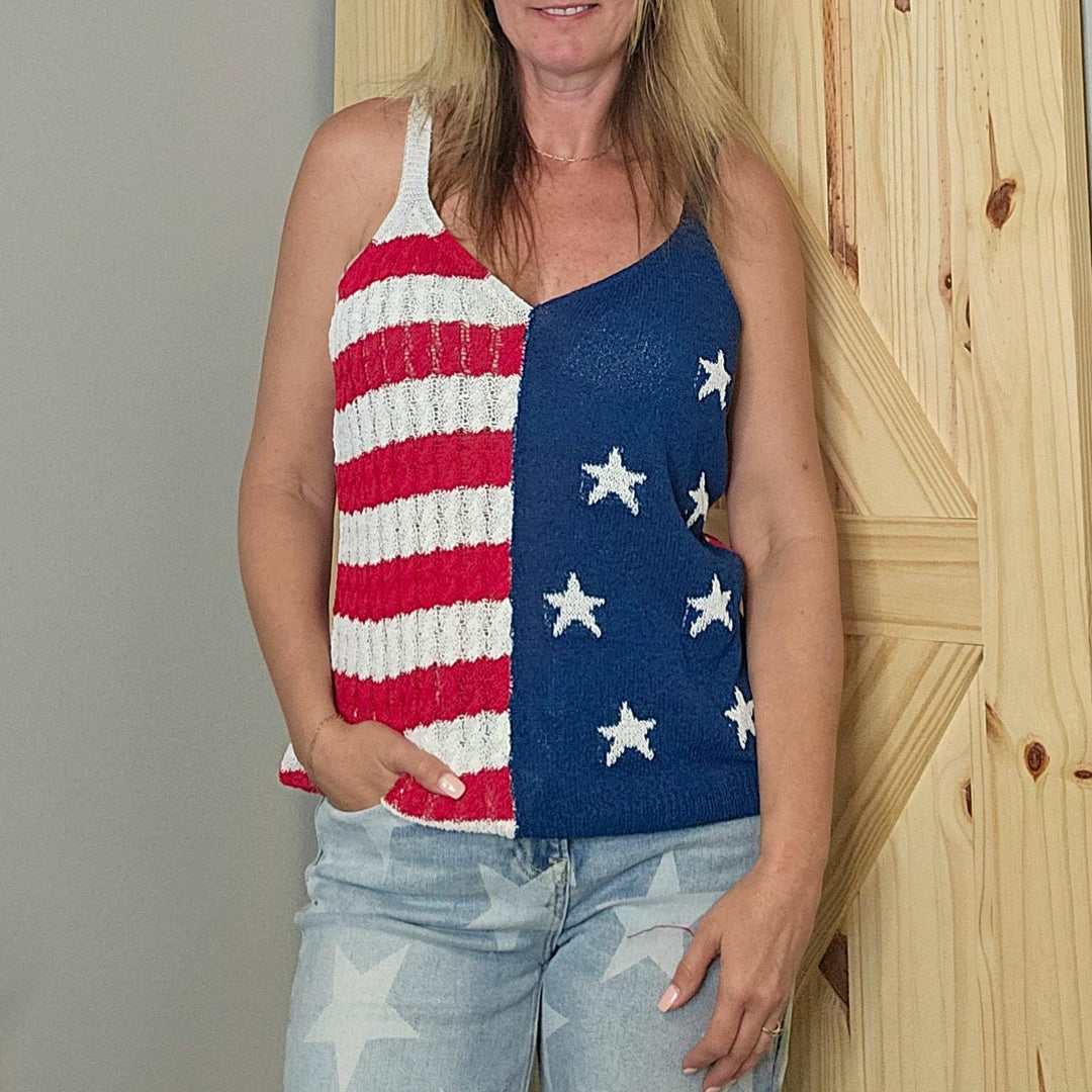 American Flag V-Neck Sleeveless Sweater