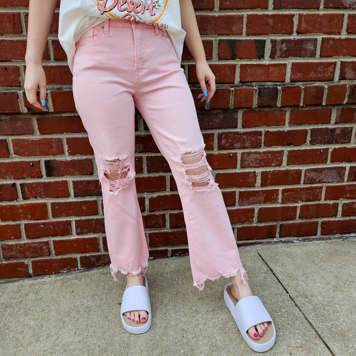 Risen Light Pink High Rise Jeans