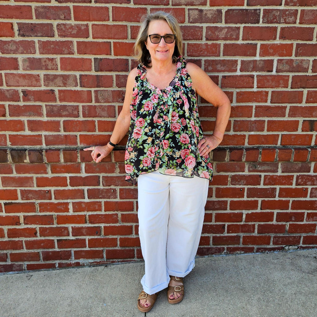 Sleeveless Ruffled Flower Top