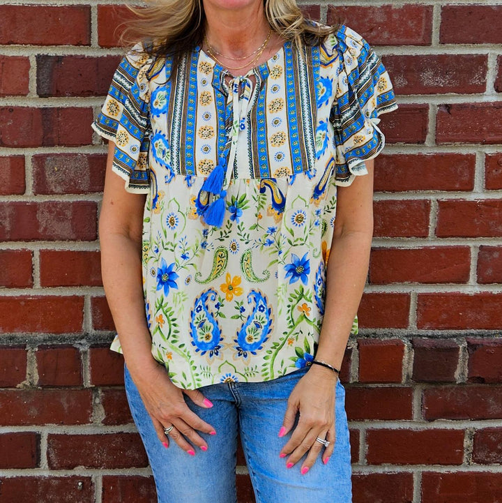 Front Tie Wing Sleeve Top