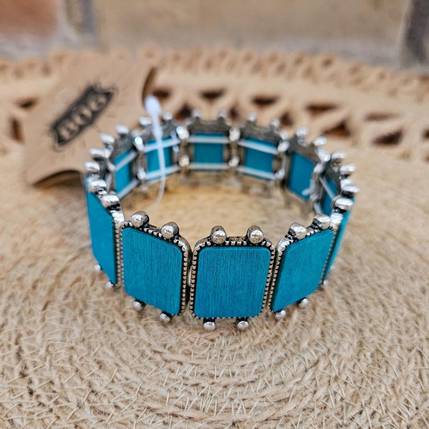 Wood rectangle Bracelet Turquoise