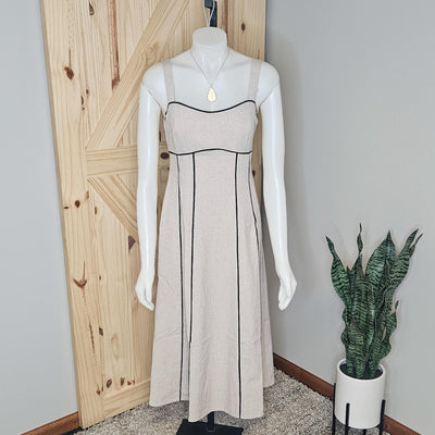 Contrast Binding Detail Linen Midi Dress