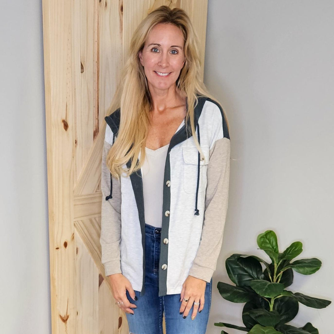 Color Blocked Hooded Shacket