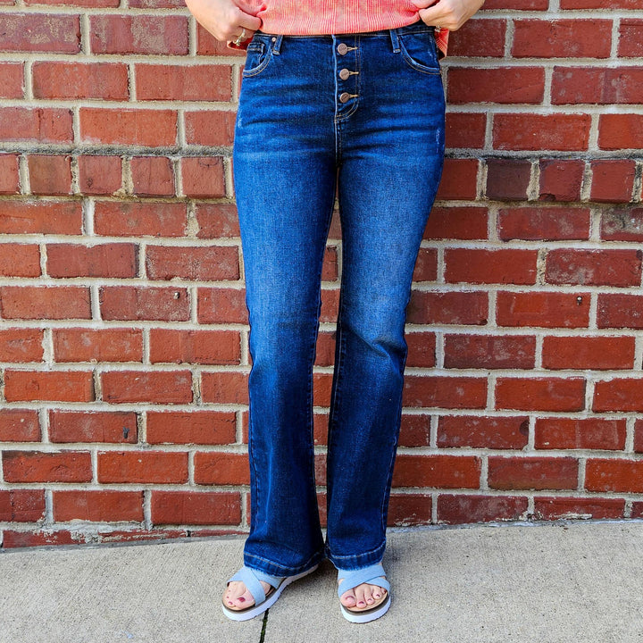 High Rise Button Down Boot Cut Jean