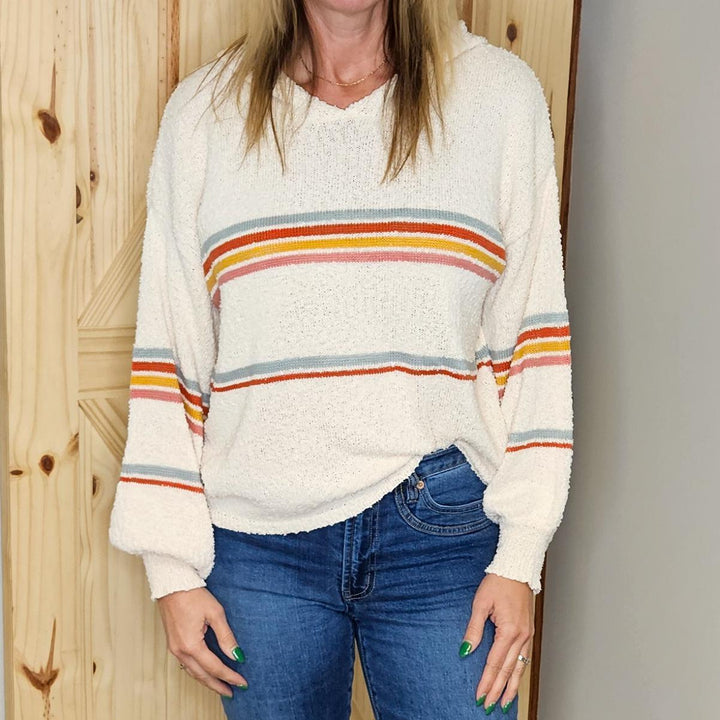 Multi Color Striped Bubble Sleeve Sweater