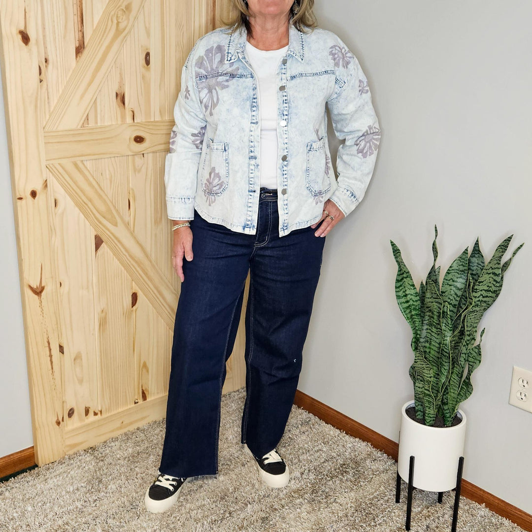 Floral Printed Denim Shacket