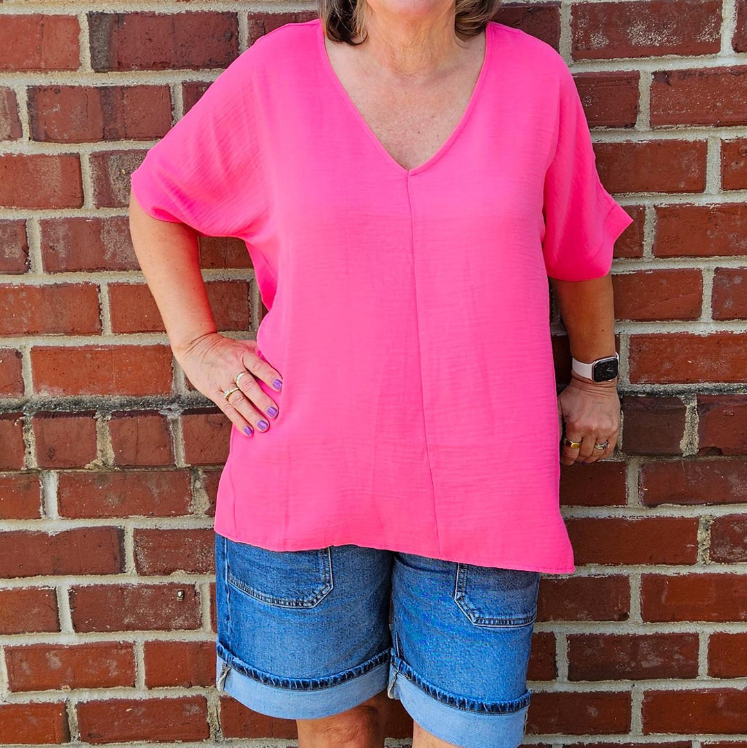 Woven Airflow V-neck Dolman Top