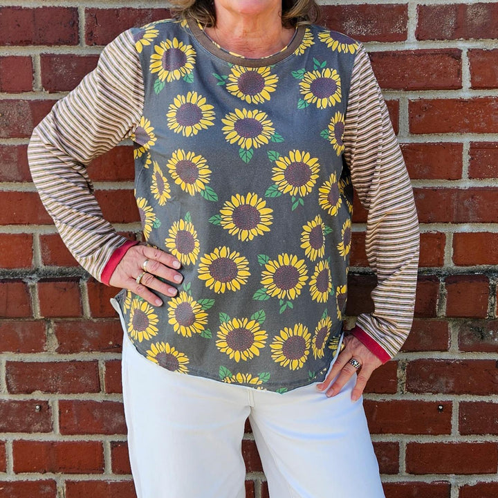 Sunflower Print Striped Shirt