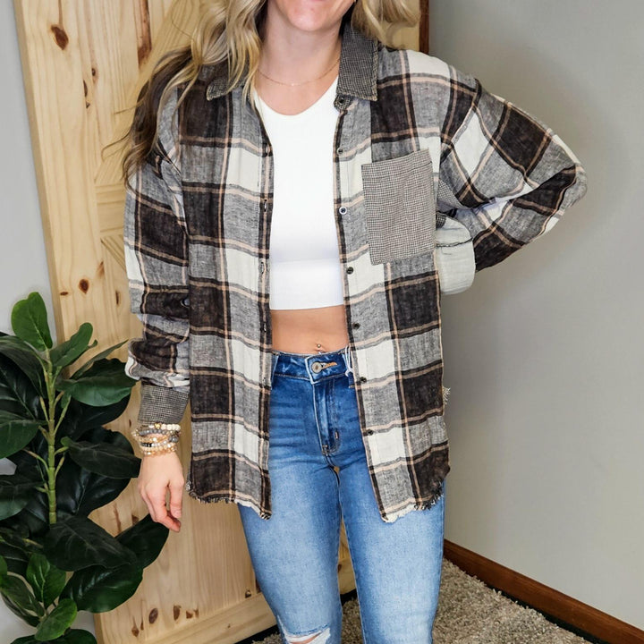 Washed Plaid Oversized Shirt Jacket