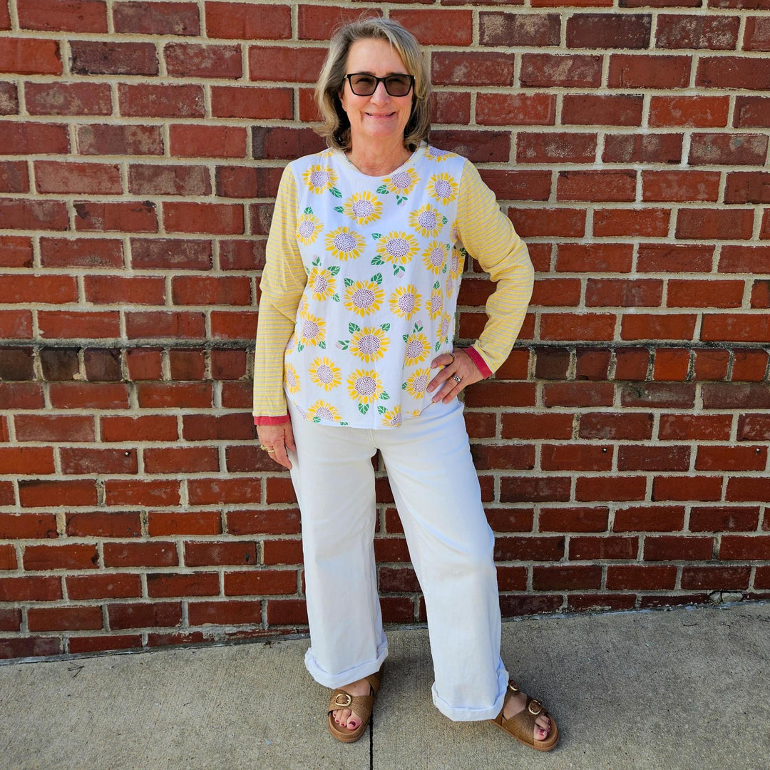 Sunflower Print Striped Shirt