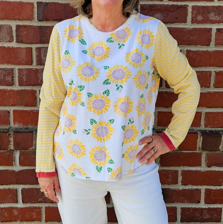 Sunflower Print Striped Shirt