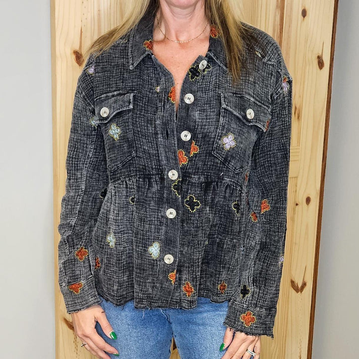 Washed Peplum Jacket
