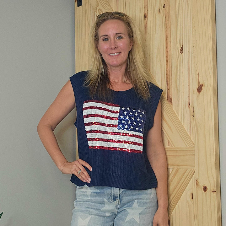 Knit Flag Sequined Sleeveless Top