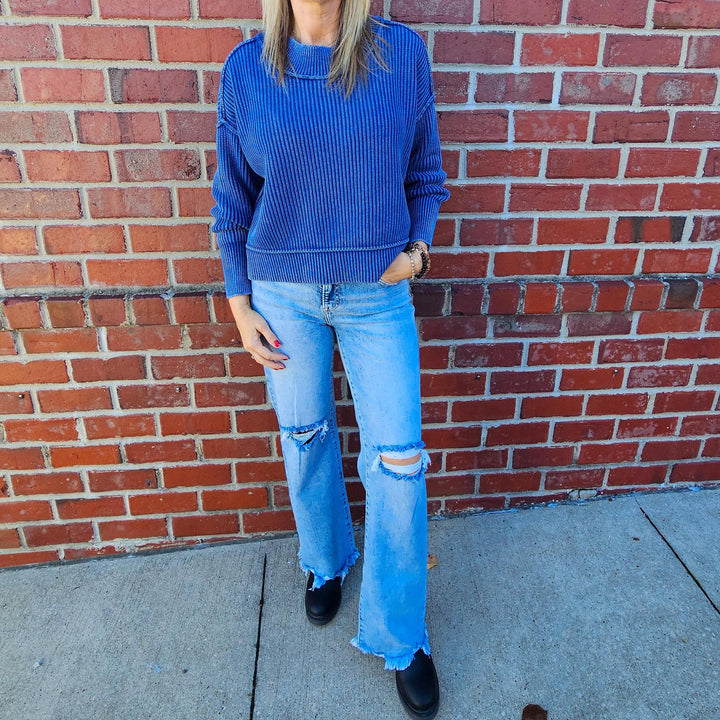 Cropped Side Slit Oversized Sweater