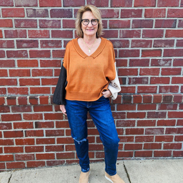 V-Neck Balloon Sleeved Sweater