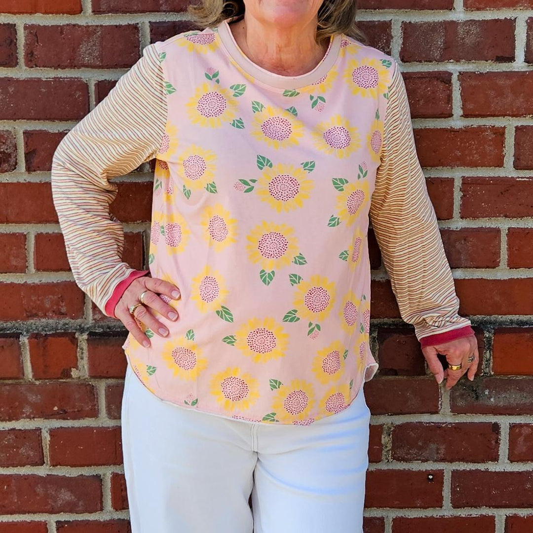 Sunflower Print Striped Shirt
