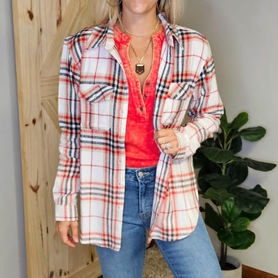 Ivory, Red & Navy Plaid Flannel