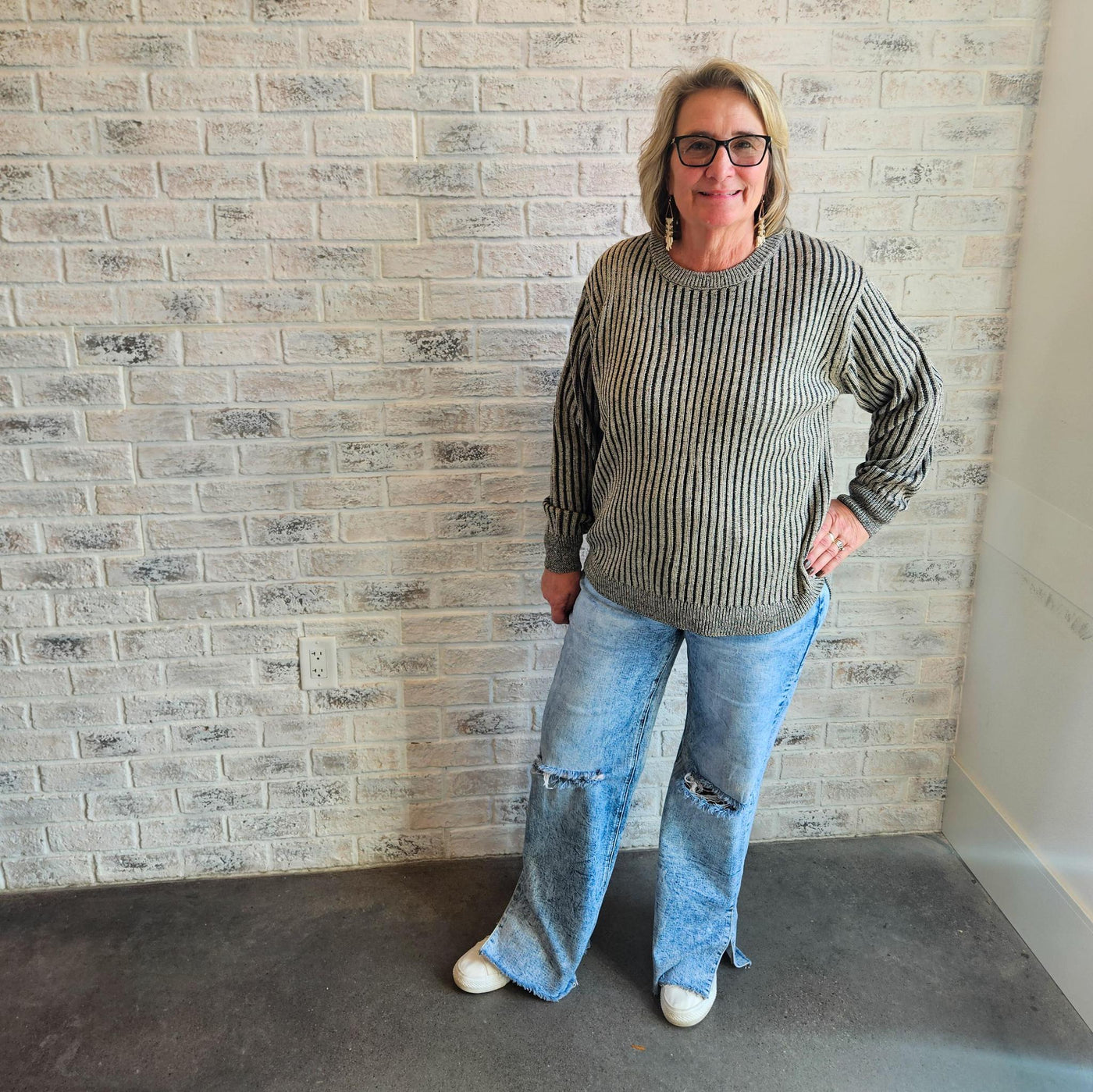 Curved Hem Two-Tone Sweater