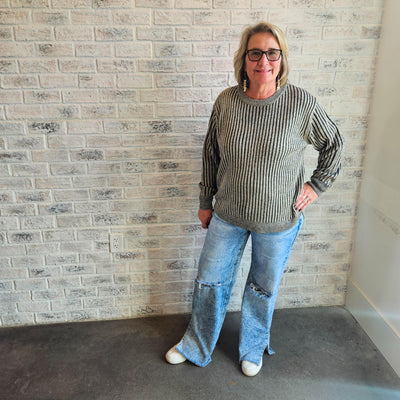 Curved Hem Two-Tone Sweater