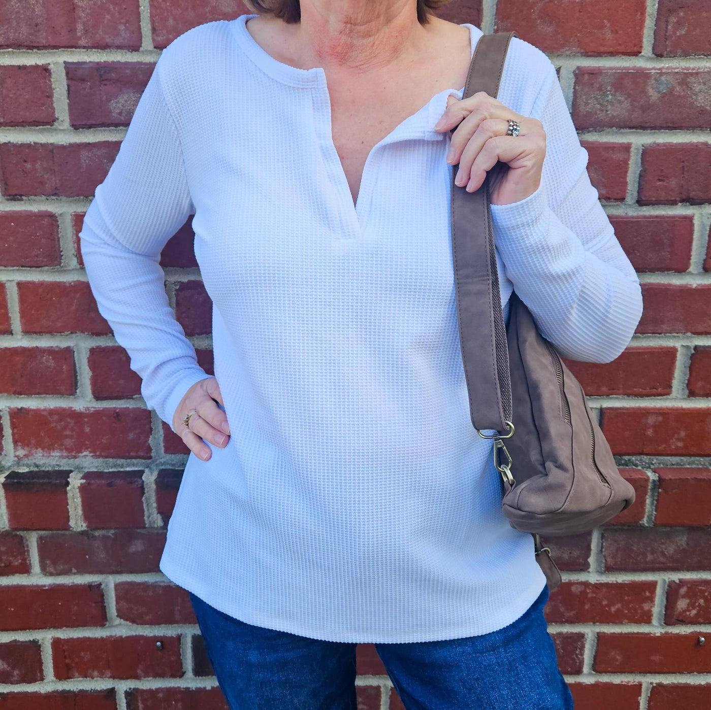 Waffle V-Neck Top