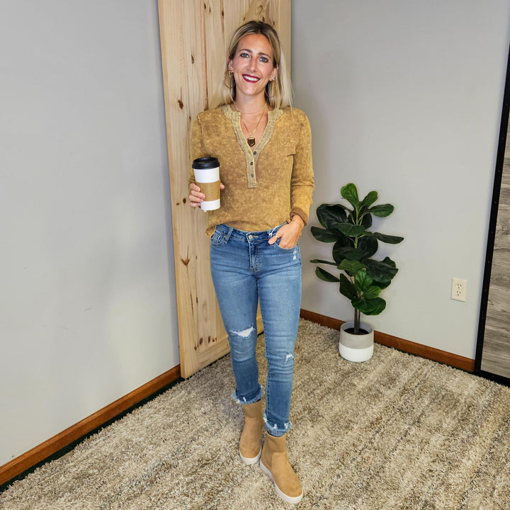 Washed Thermal Henley Top
