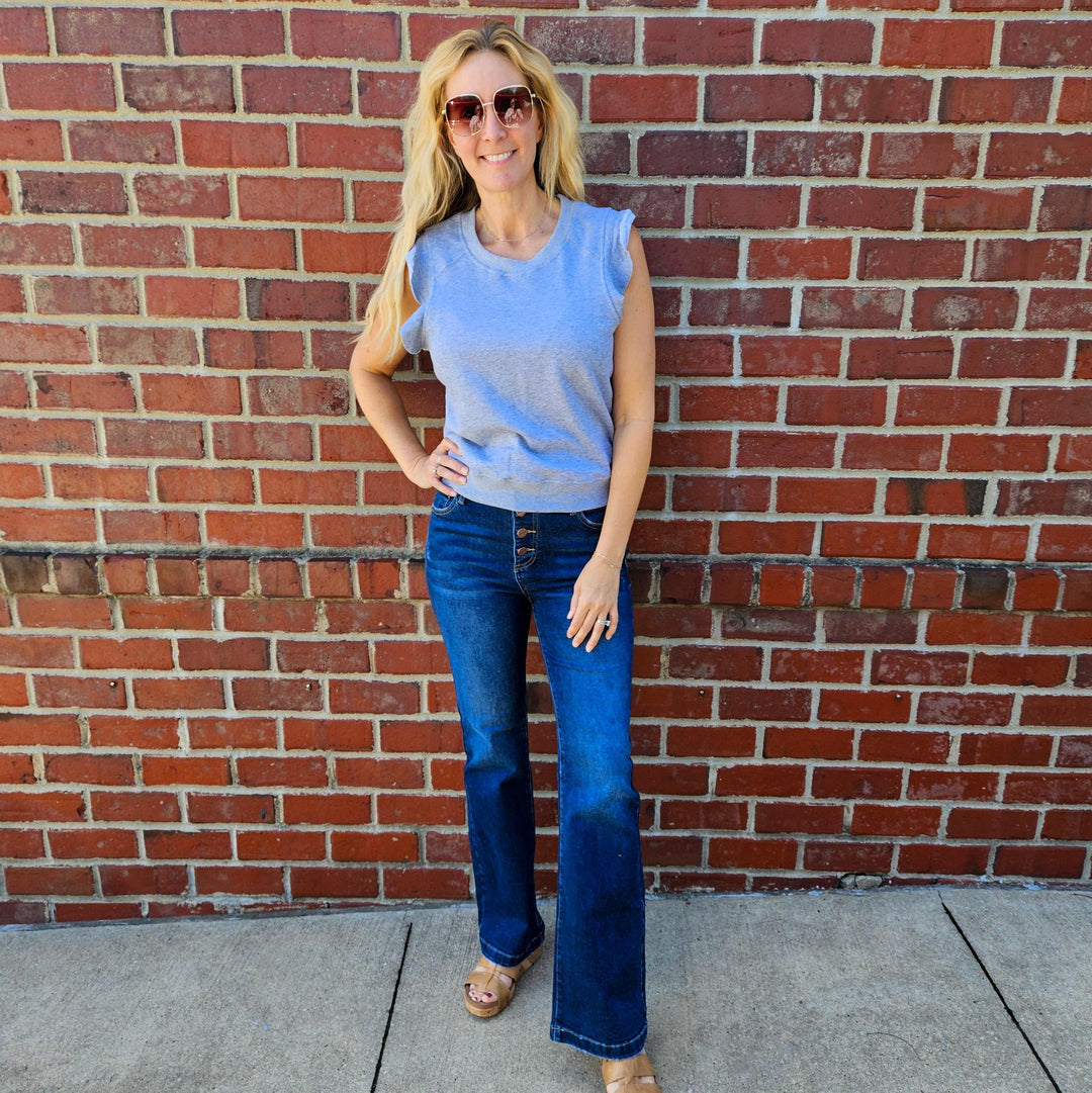 High Rise Button Down Boot Cut Jean