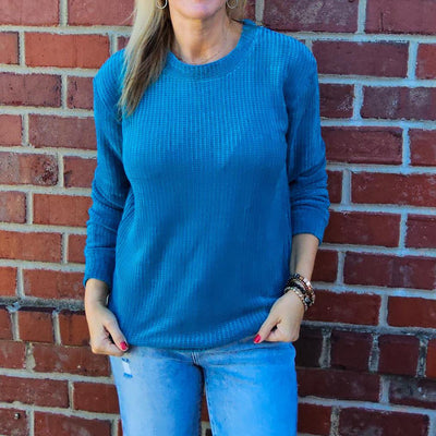 Chenille Waffle Round Neck Sweater