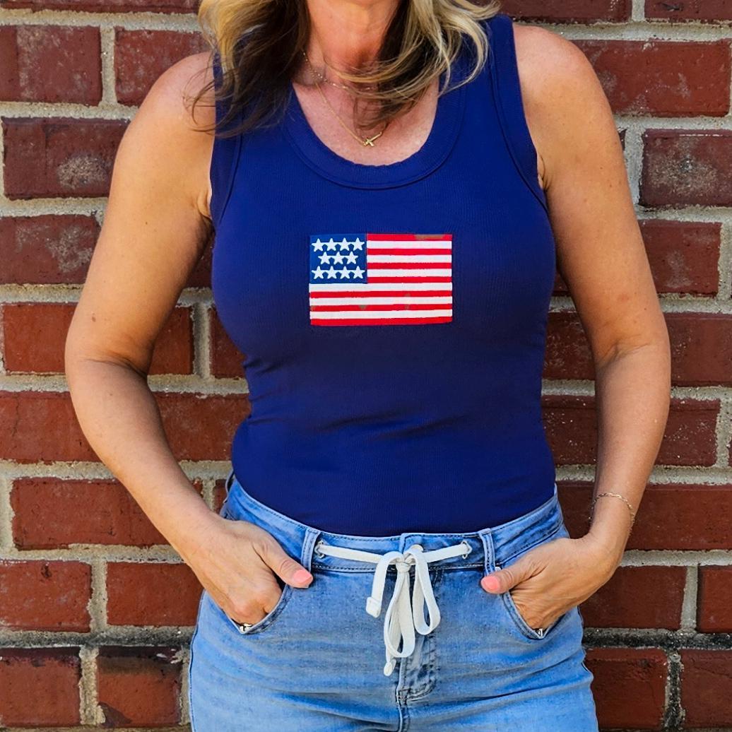 Ribbed American Flag Tank Top