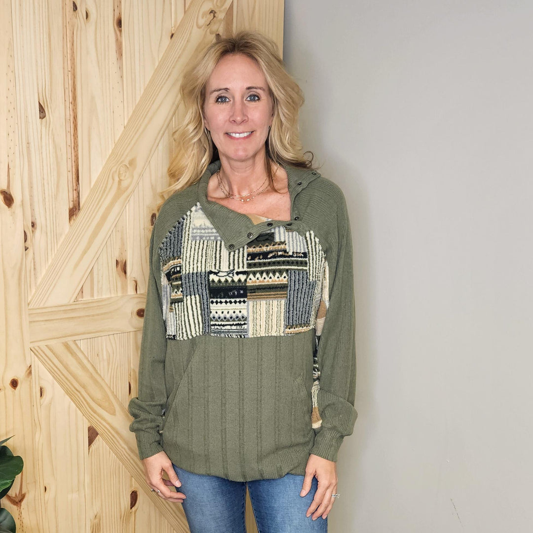 Printed Sherpa Contrast Raglan Top