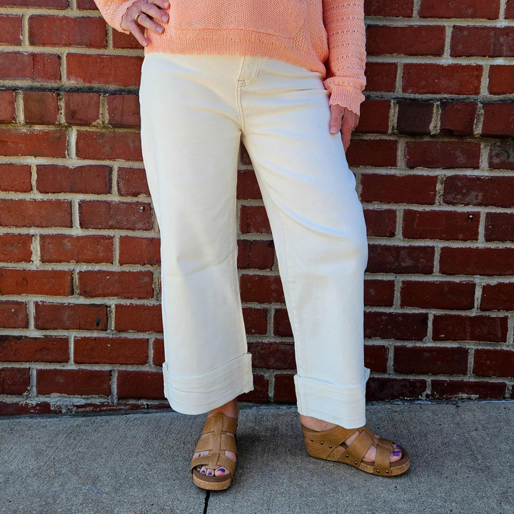 High Rise Wide Leg Cuffed Pants