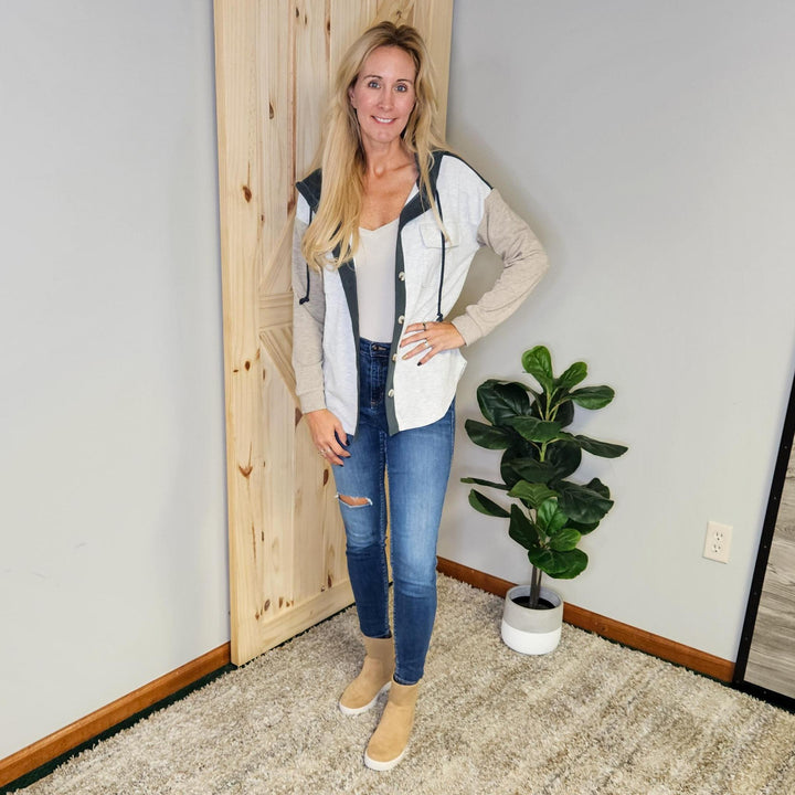 Color Blocked Hooded Shacket
