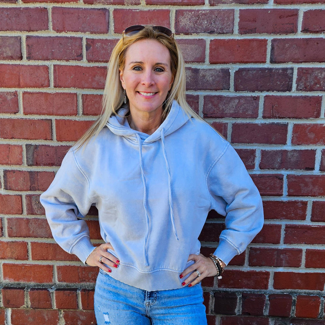 Acid Wash Fleece Cropped Hoodie
