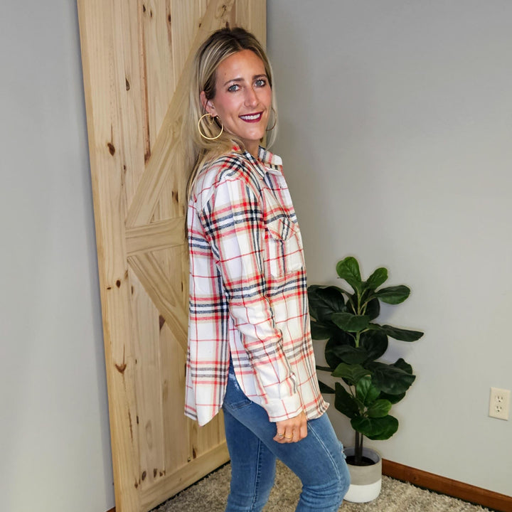Ivory, Red & Navy Plaid Flannel