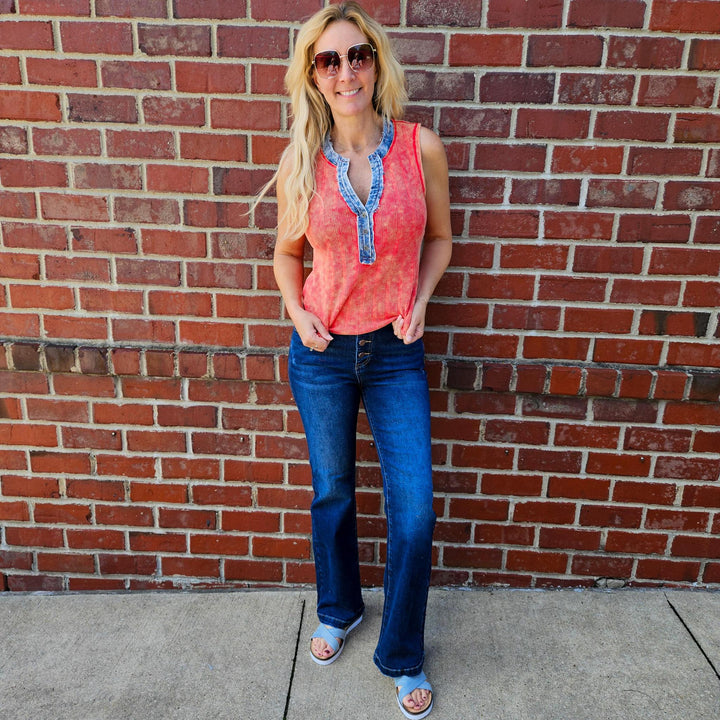 Washed Thermal Sleeveless Henley Top